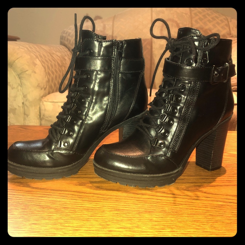 Guess Black Lace-Up Heeled Ankle Boots